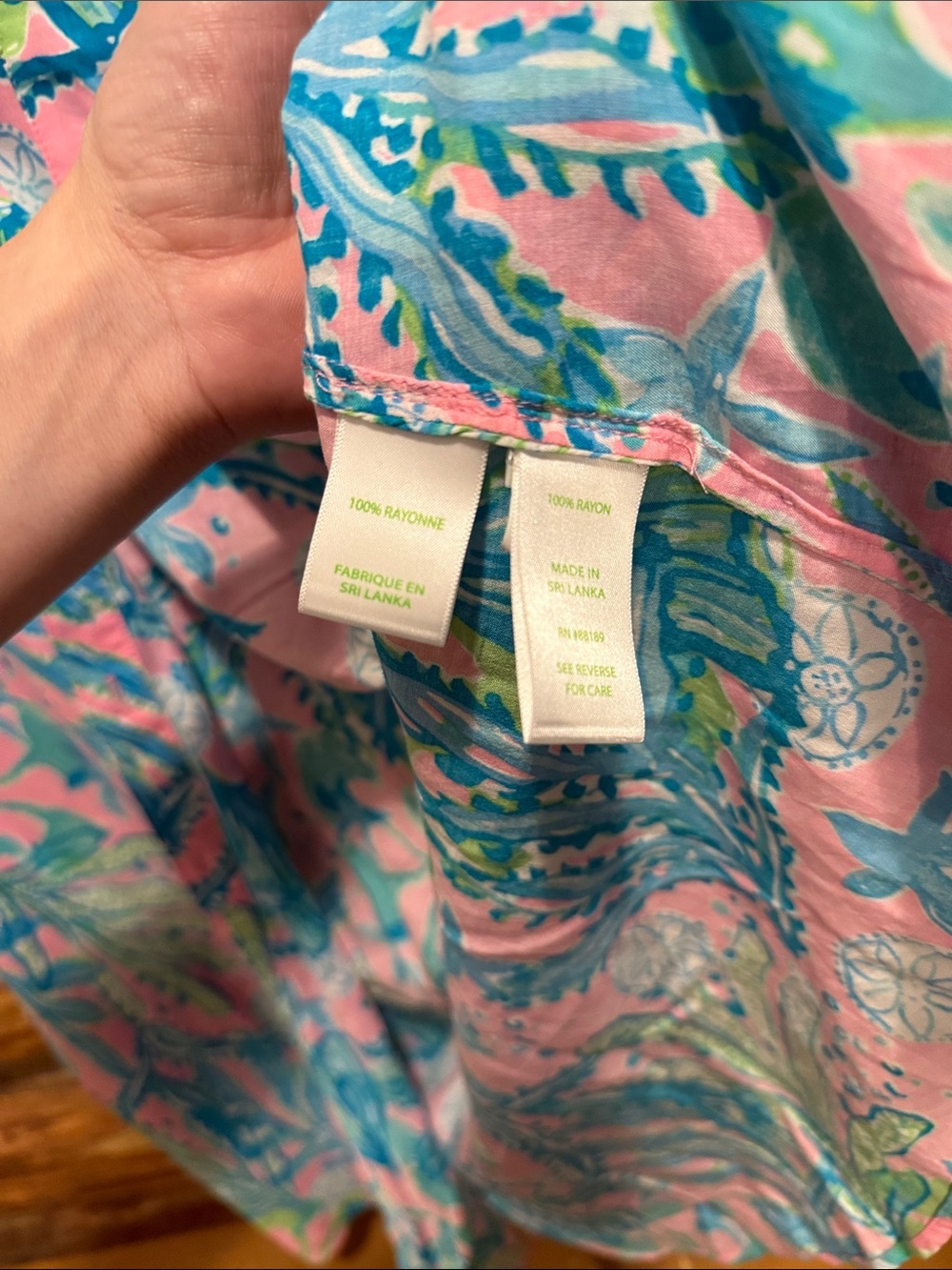 🌸GUC L Lilly Pulitzer Pink Aqua Green Palm Print Shirtdress Coverup - Picture 3 of 4